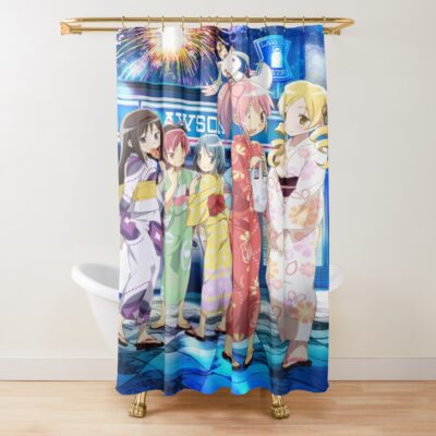 Puella Magi Madoka Magica Group Kimono Shower Curtain