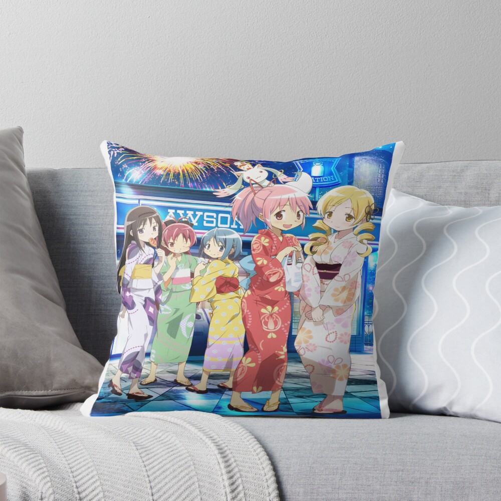 Puella Magi Madoka Magica Group Kimono Throw Pillow